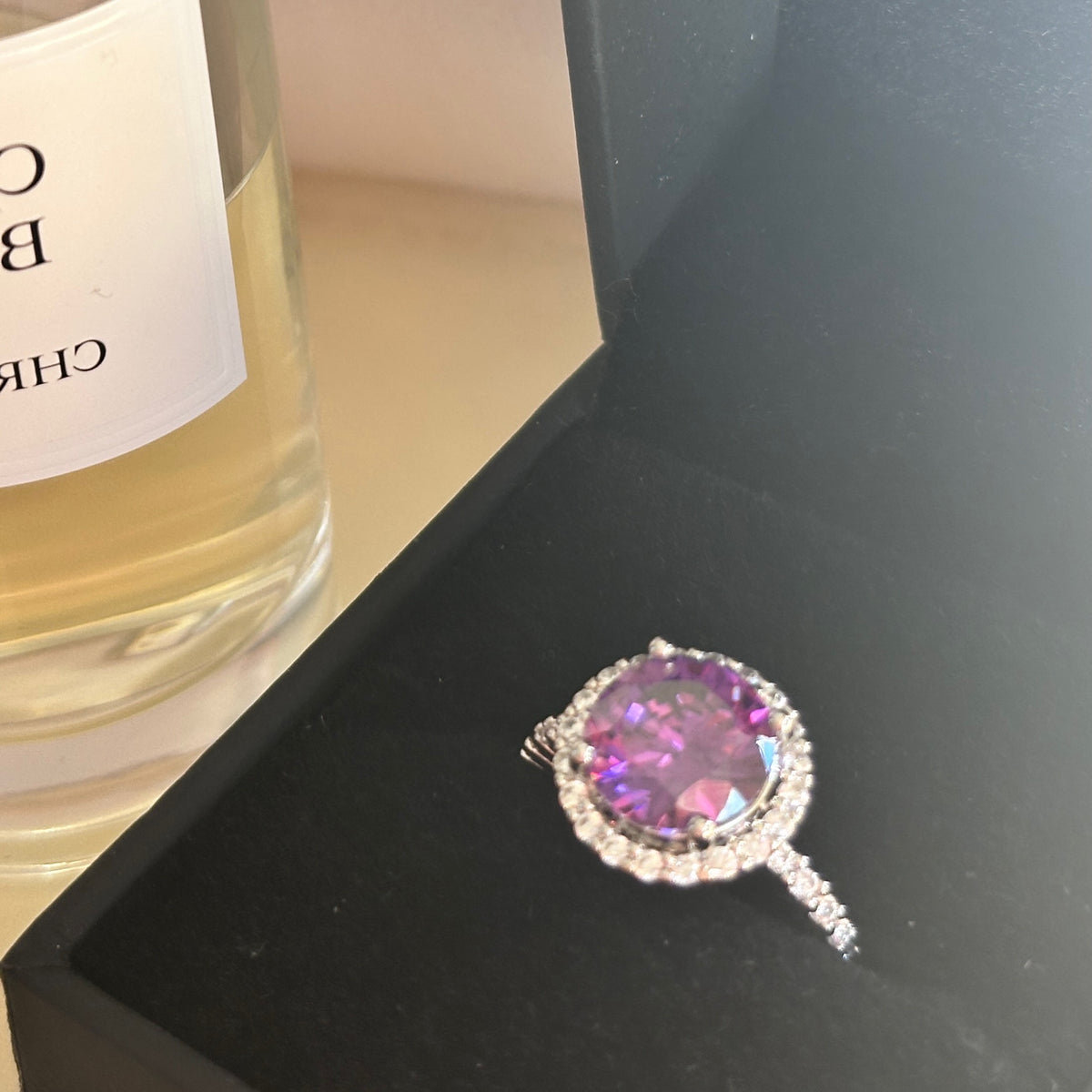 Unique Round Purple Amethyst Halo Ring