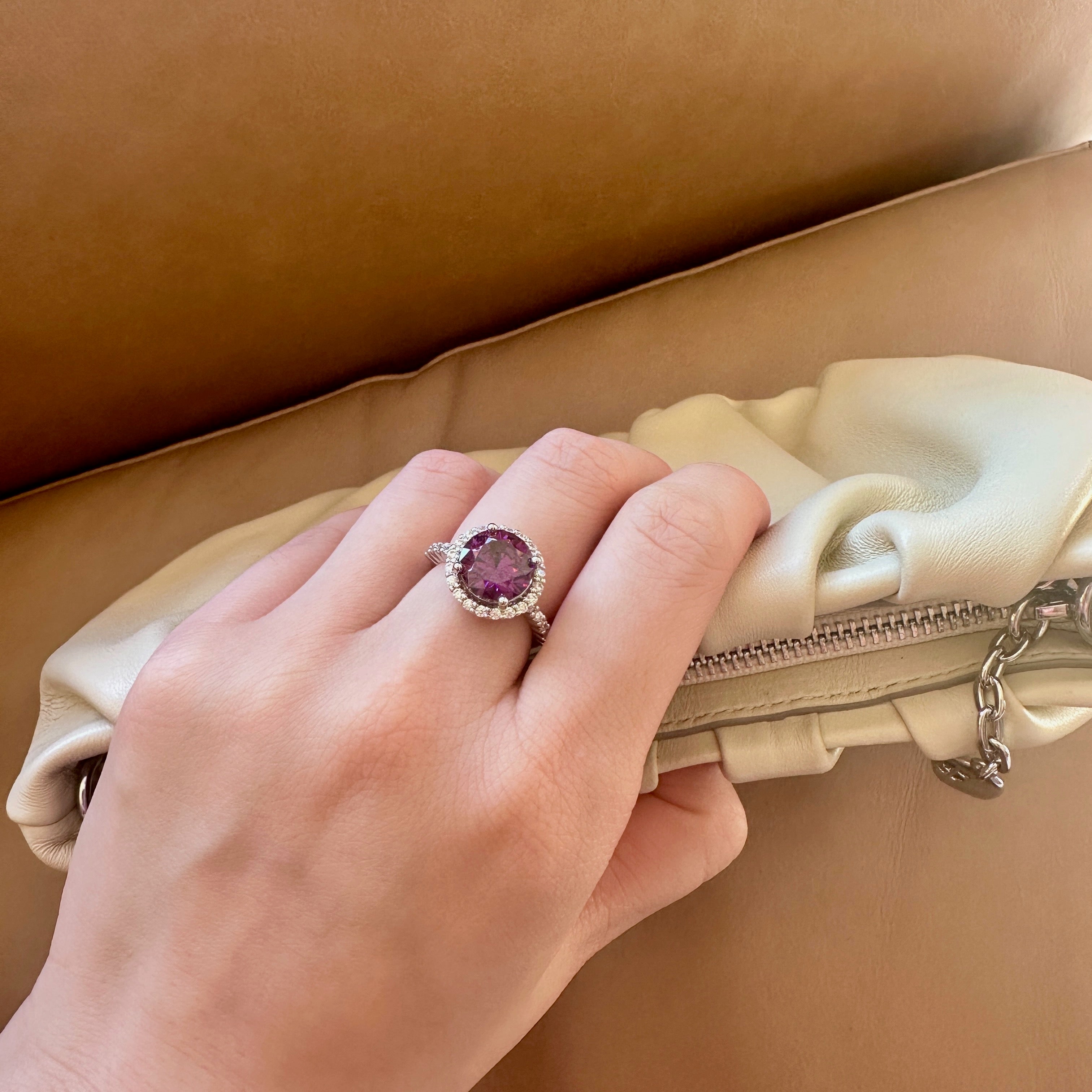 Unique Round Purple Amethyst Halo Ring