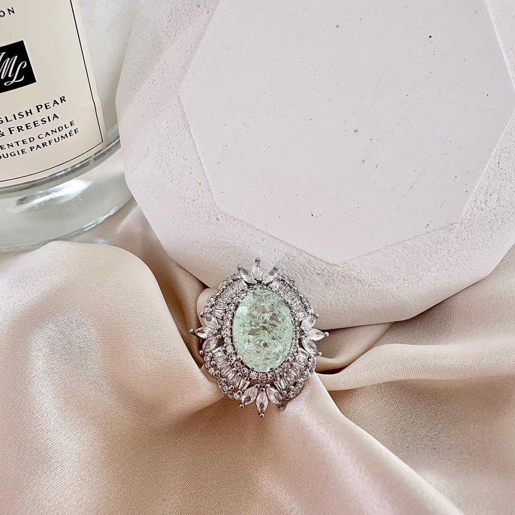 Unique Vintage Style Mint Green Tourmaline Ring