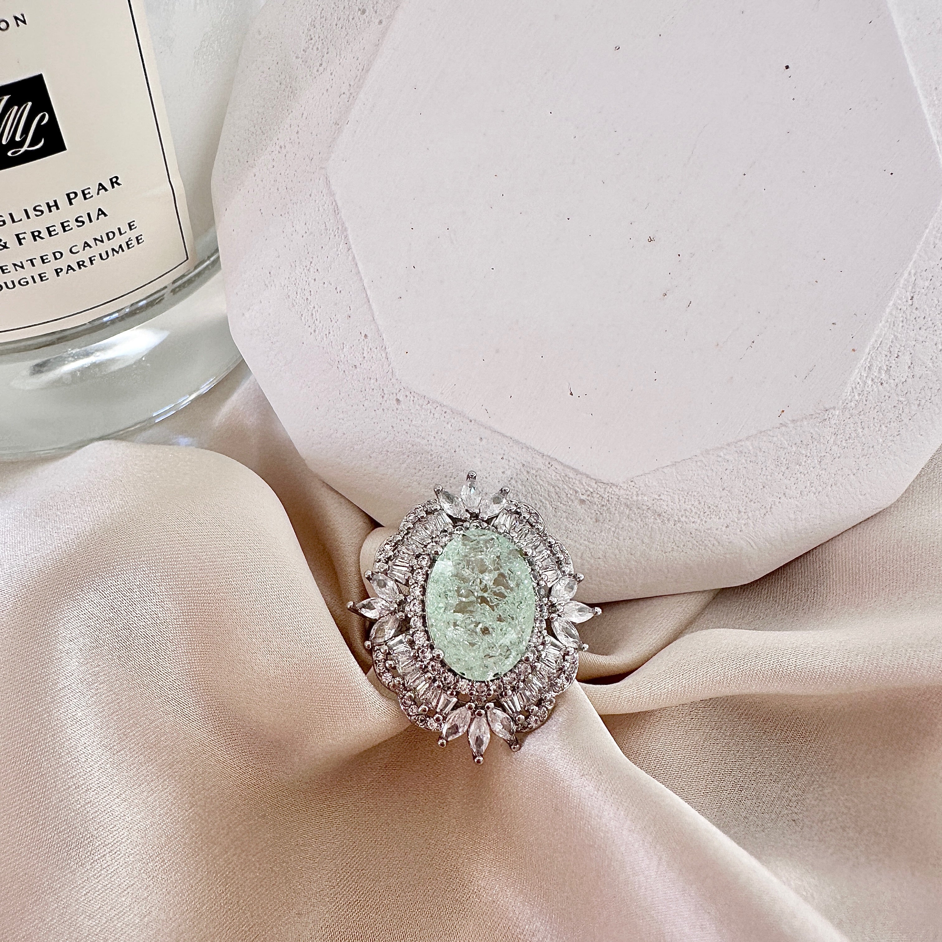 Unique Vintage Style Mint Green Tourmaline Ring