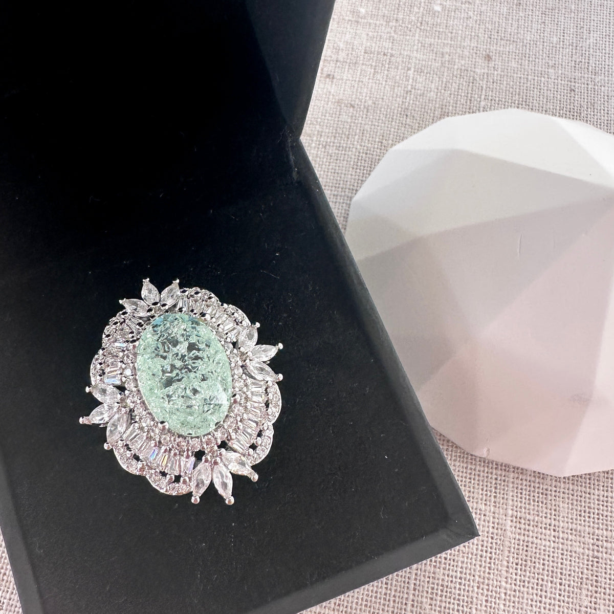 Unique Vintage Style Mint Green Tourmaline Ring