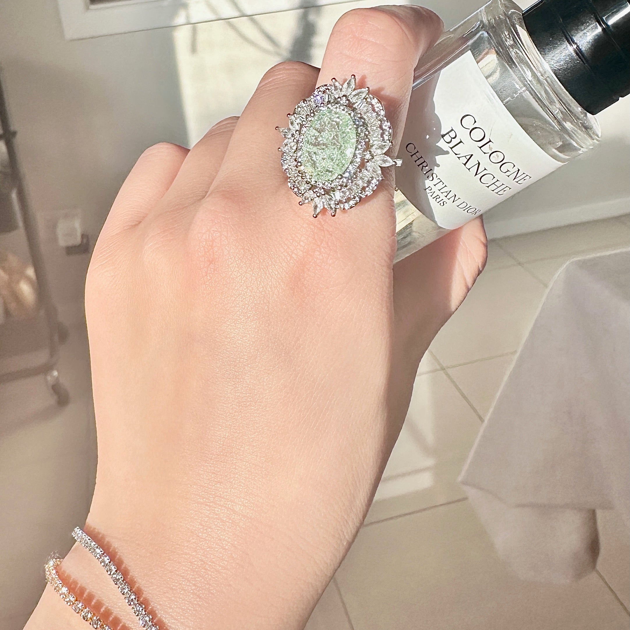 Unique Vintage Style Mint Green Tourmaline Ring