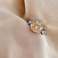 Yellow Citrine-Style Ring|Round Crackle Crystal Halo Ring