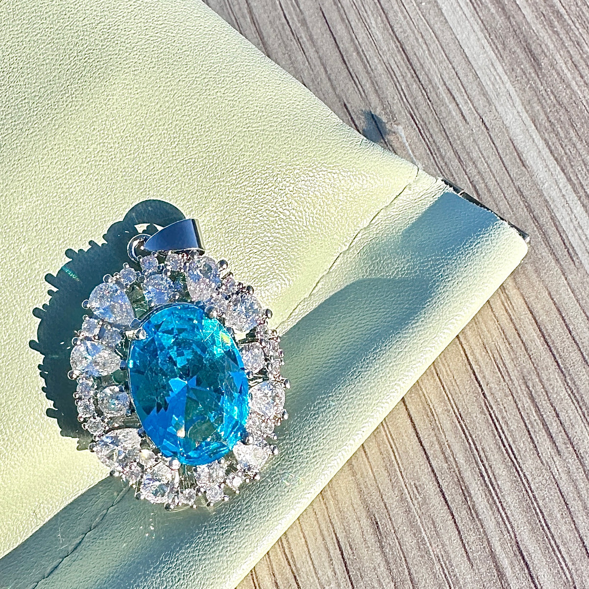 Oval Sky Blue Crystal Necklace Charm