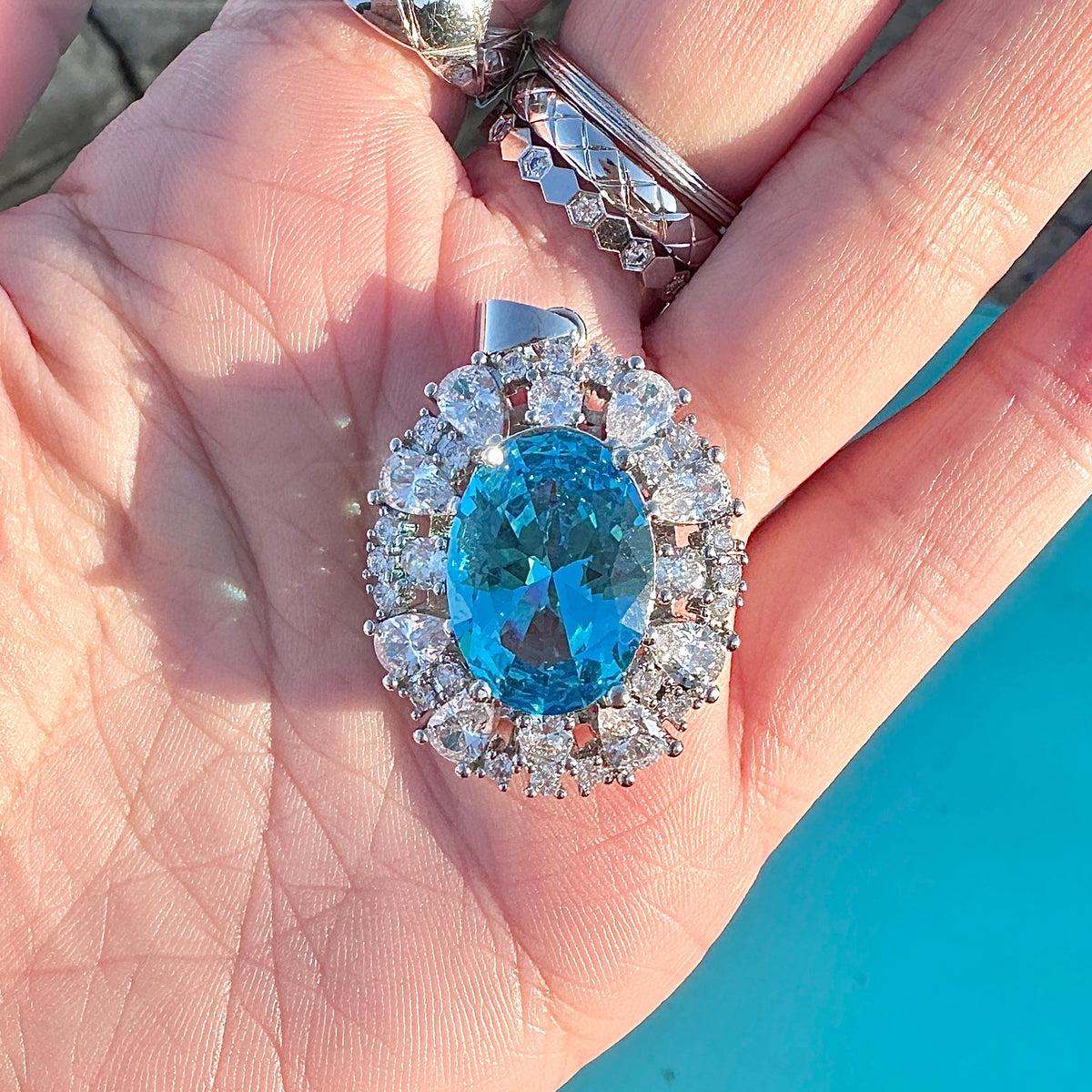 Oval Sky Blue Crystal Necklace Charm