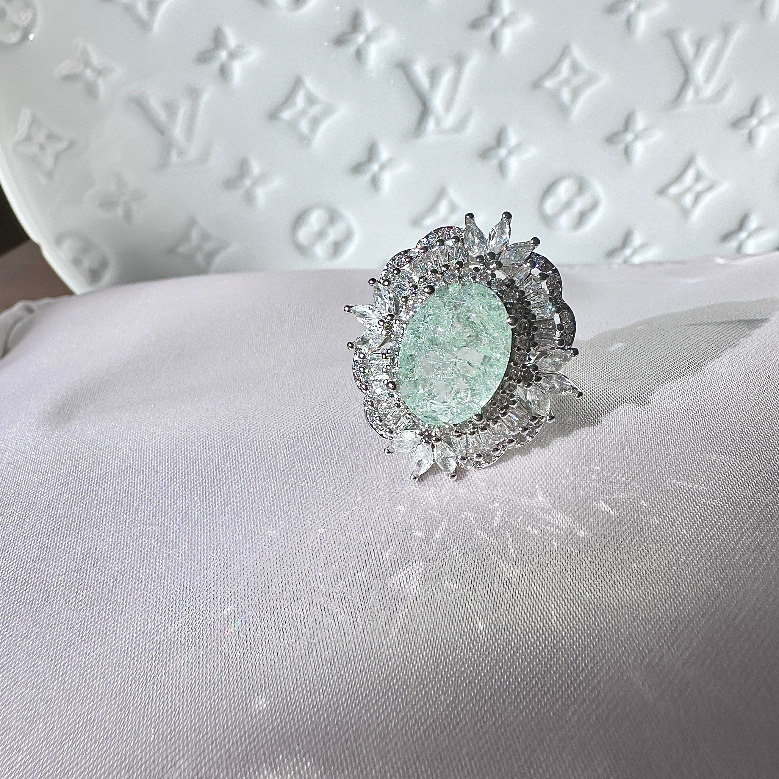 Unique Vintage Style Mint Green Tourmaline Ring