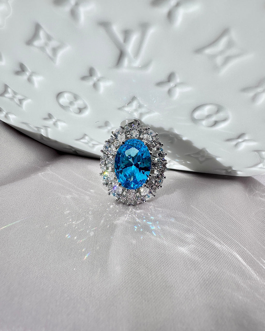 Oval Sky Blue Crystal Necklace Charm