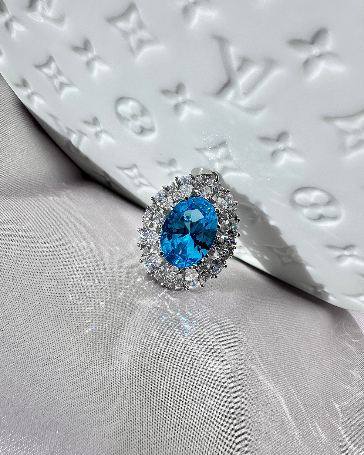 Oval Sky Blue Crystal Necklace Charm
