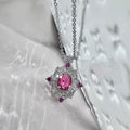 Pink Ruby-Style Snowflake Pendant Necklace