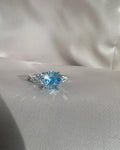 Blue Aquamarine-Style Pear Ring | Three-Stone Marquise Accent Ring