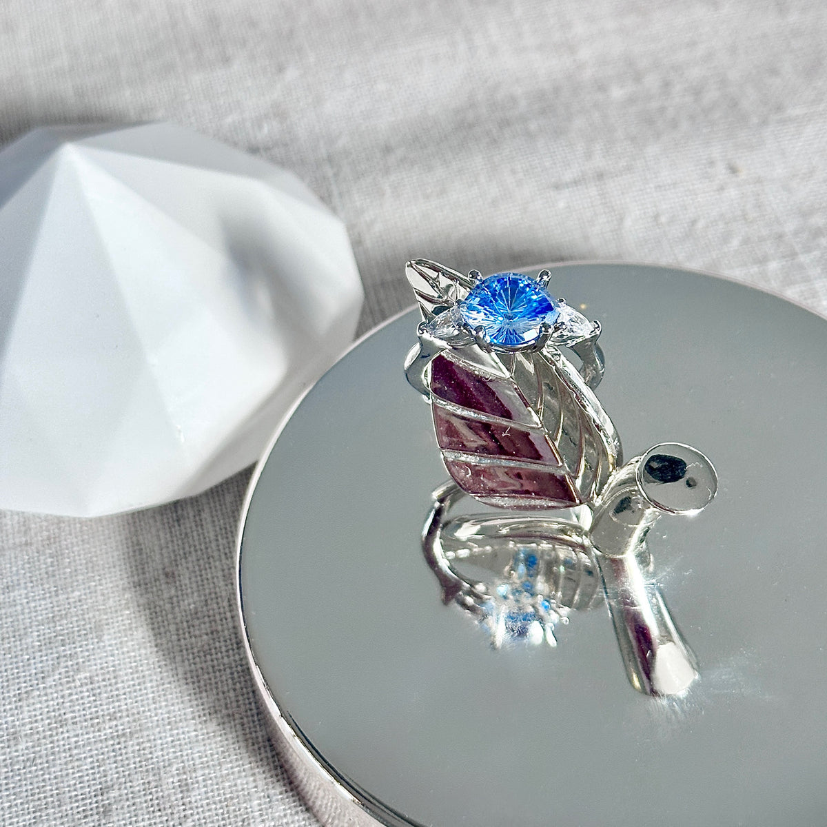 Blue Aquamarine-Style Pear Ring | Three-Stone Marquise Accent Ring