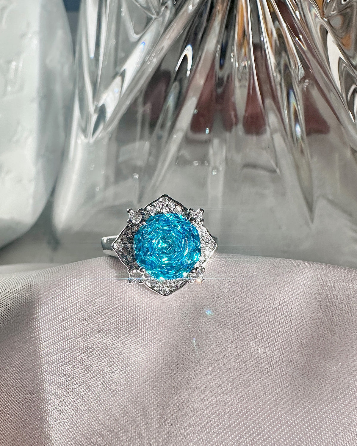 Paraiba Blue Crackle Crystal Ring