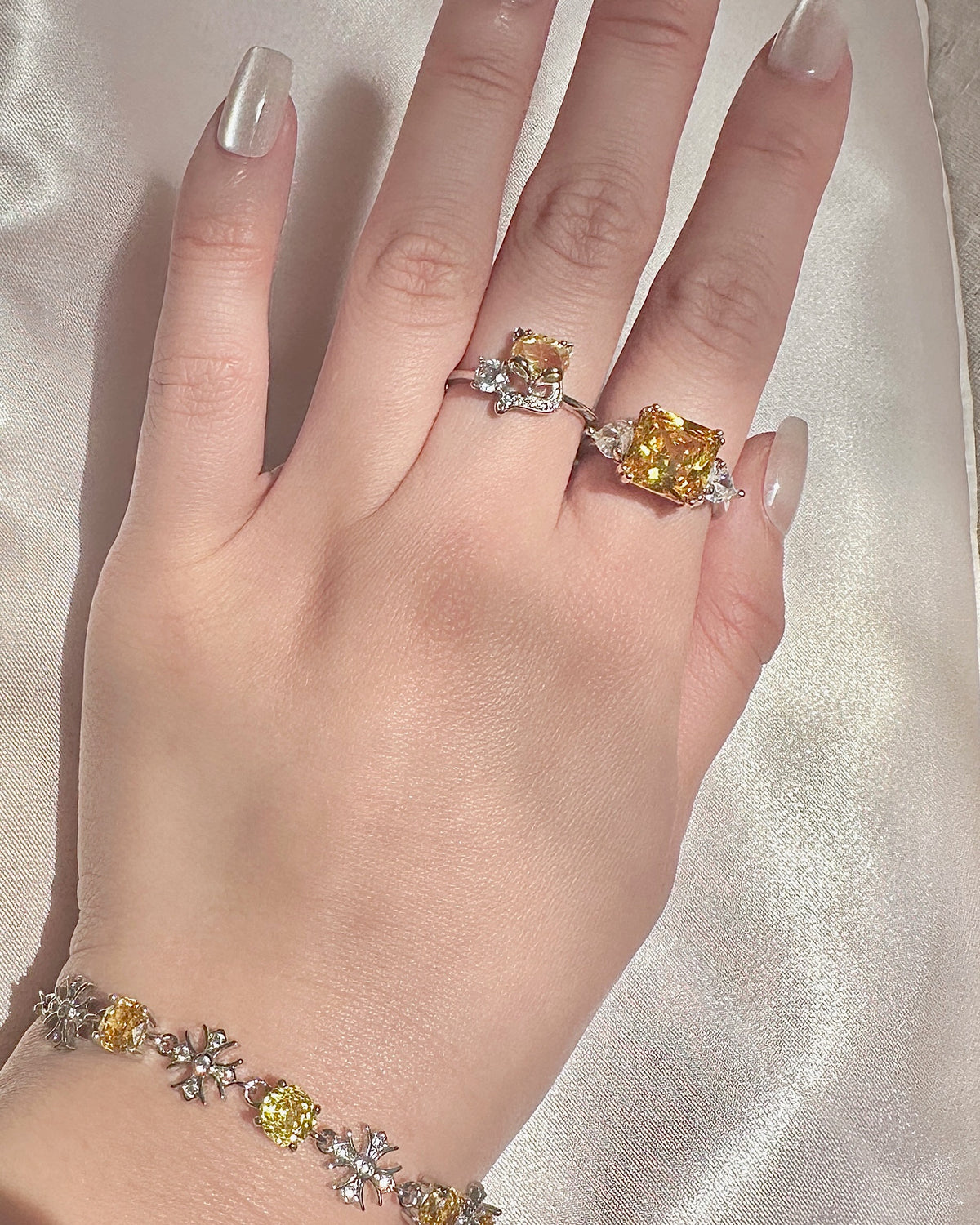 Citrine Iris Cross Bracelet | Gothic Cross Link Bracelet with Yellow Stones