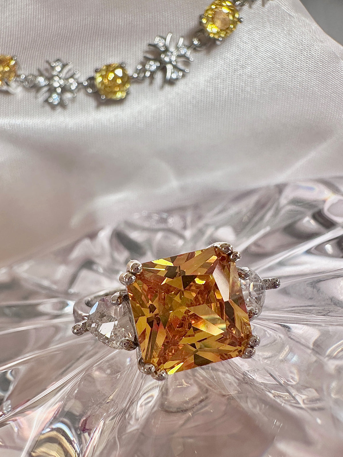 Statement Cocktail Ring with Orange Yellow Gemstone