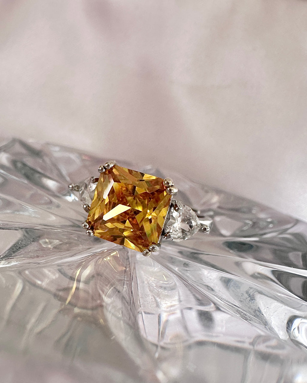 Statement Cocktail Ring with Orange Yellow Gemstone