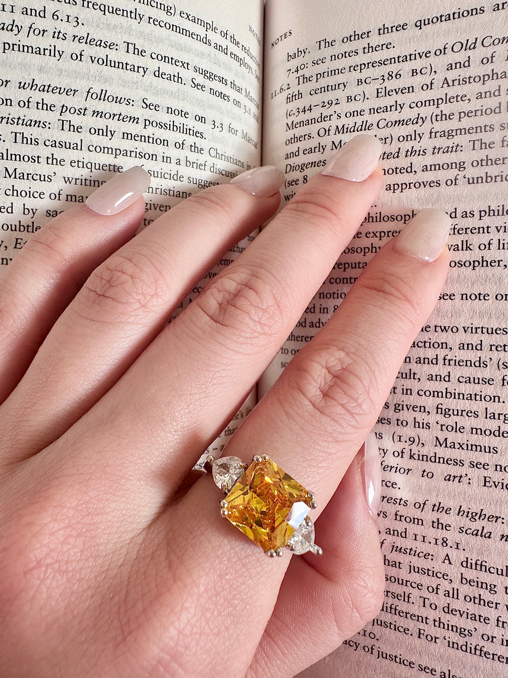 Statement Cocktail Ring with Orange Yellow Gemstone