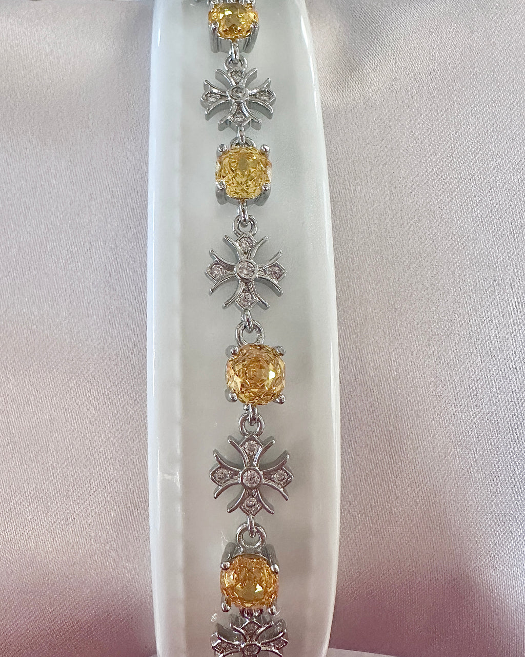 Citrine Iris Cross Bracelet | Gothic Cross Link Bracelet with Yellow Stones