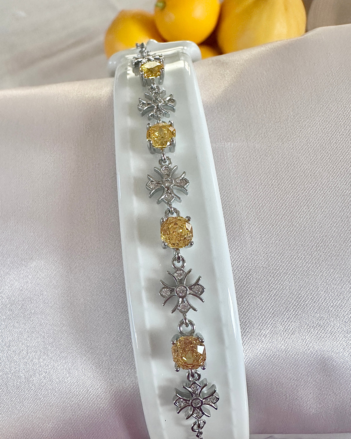Citrine Iris Cross Bracelet | Gothic Cross Link Bracelet with Yellow Stones