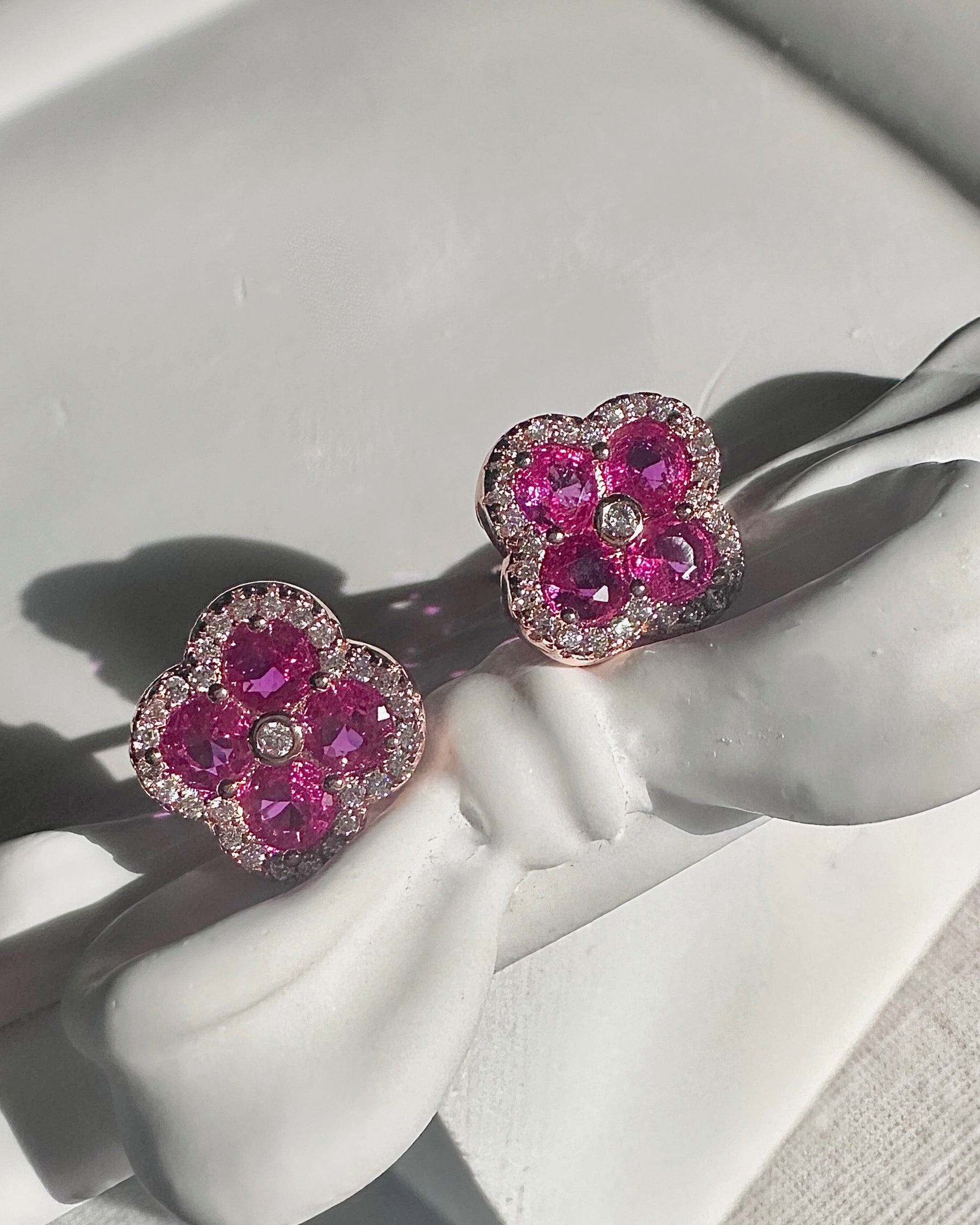 Rose Gold Ruby Clover Studs