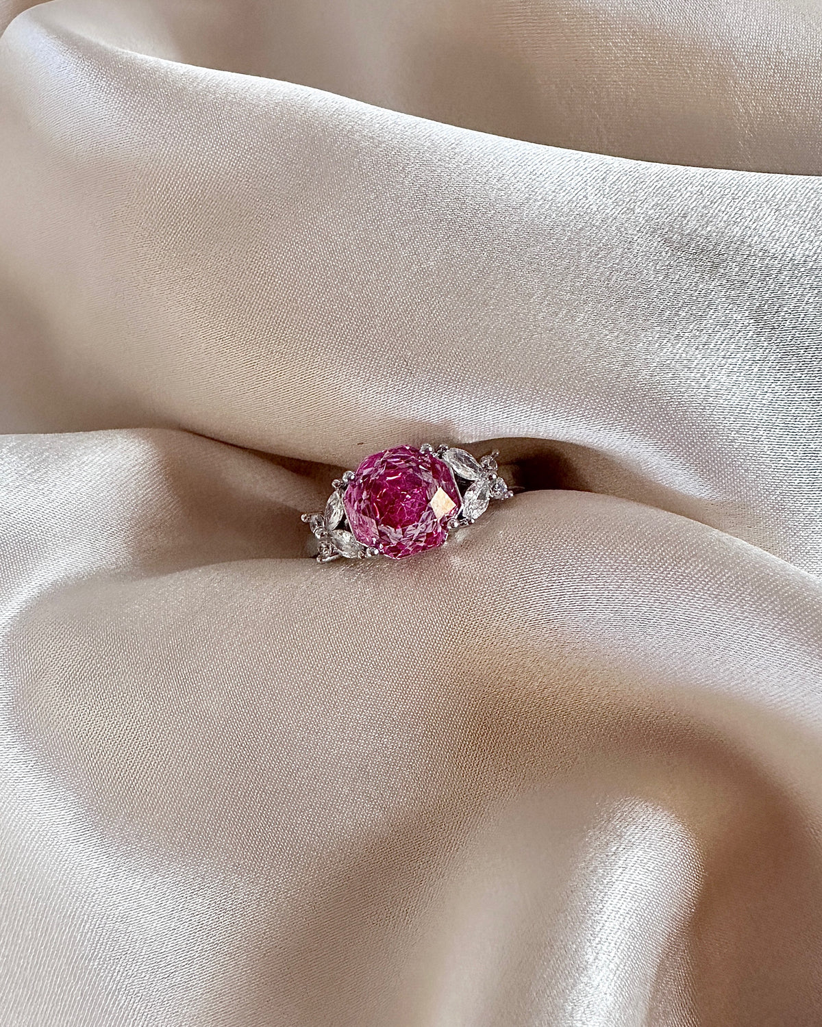 Silver Statement Ring with Marquise Accents| Engagement Style Gift for Her
