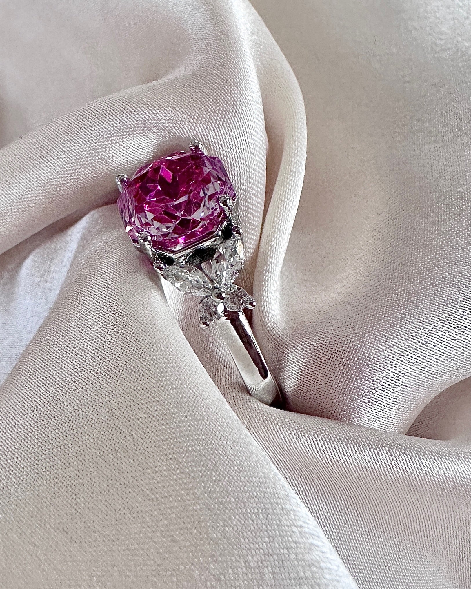Silver Statement Ring with Marquise Accents| Engagement Style Gift for Her