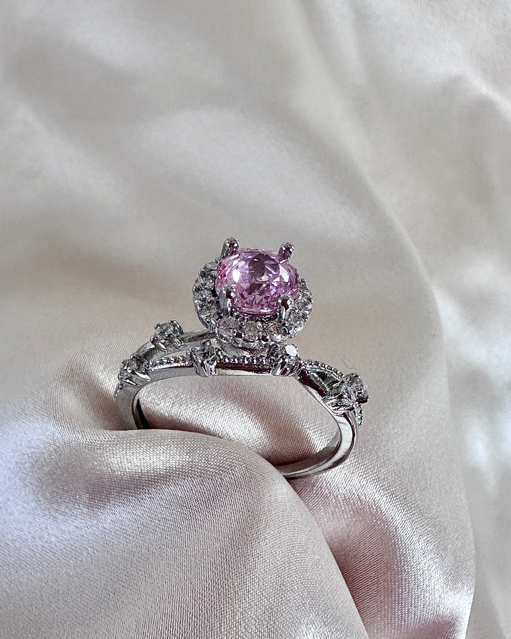 Pink Sapphire Halo Ring| Vintage Inspired Pink Gemstone Ring | Sparkle Gift for Her