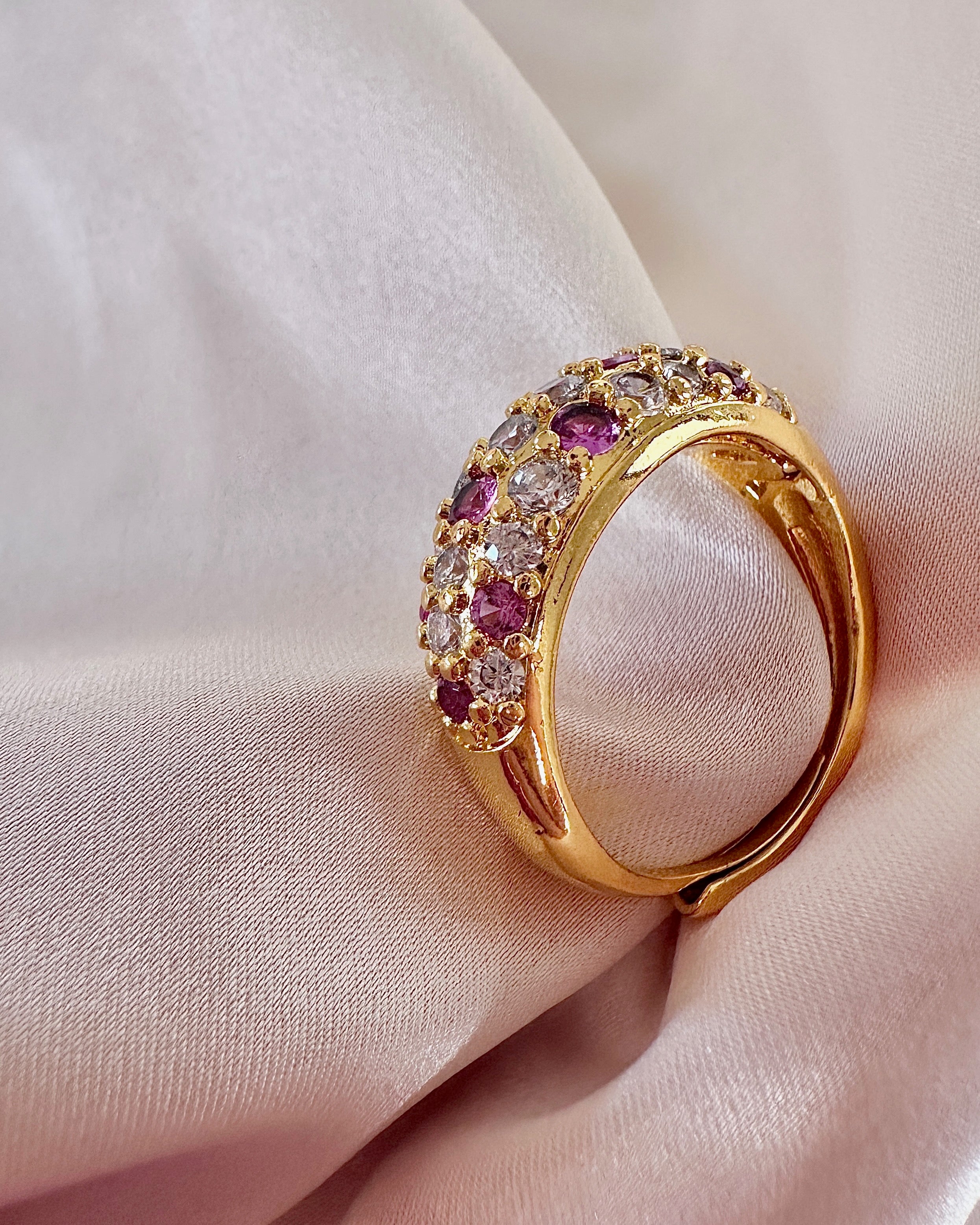 Vintage Ruby Diamond Dome Ring | Gold Pavé Bombe Band | Antique Style Cluster Ring