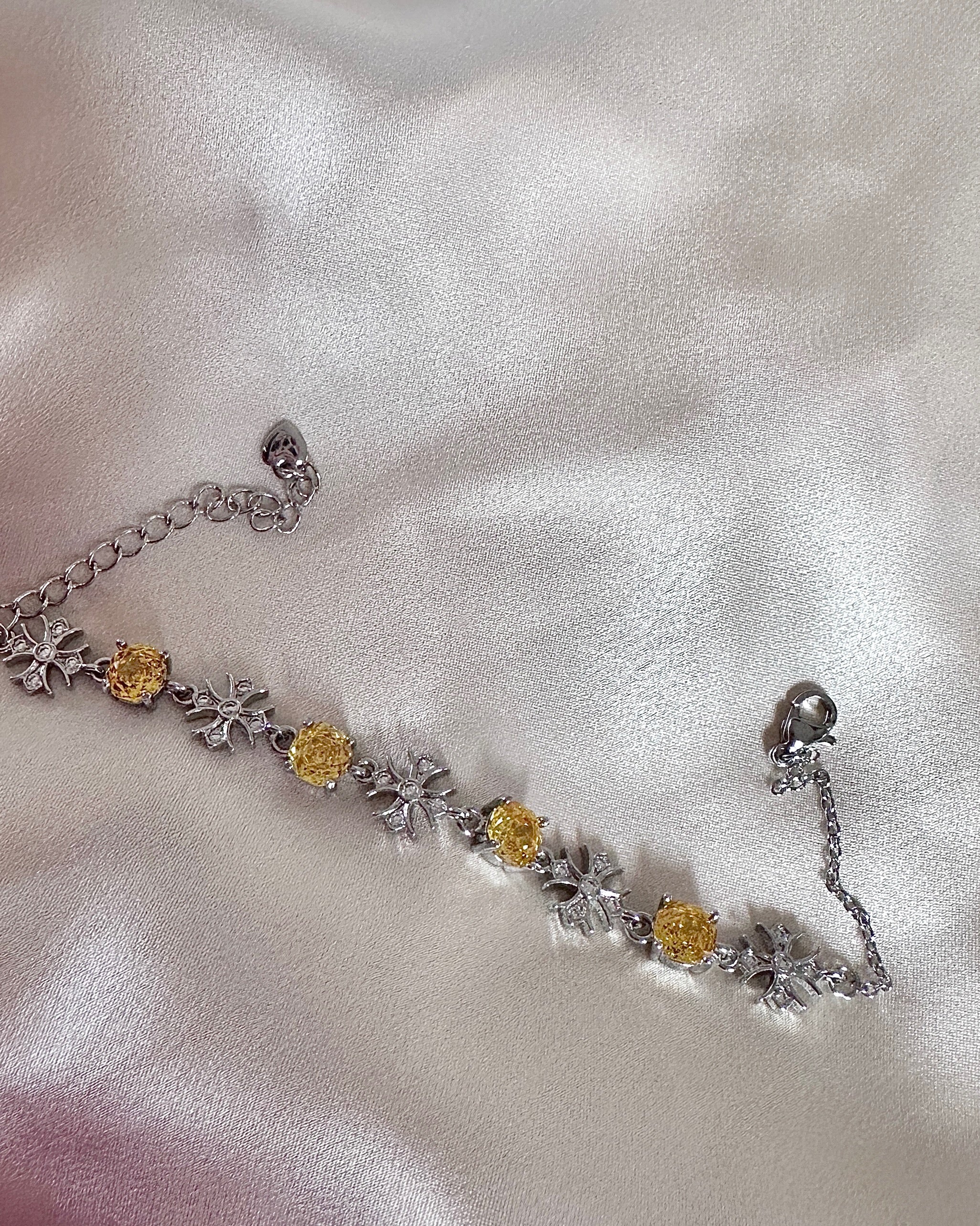 Citrine Iris Cross Bracelet | Gothic Cross Link Bracelet with Yellow Stones