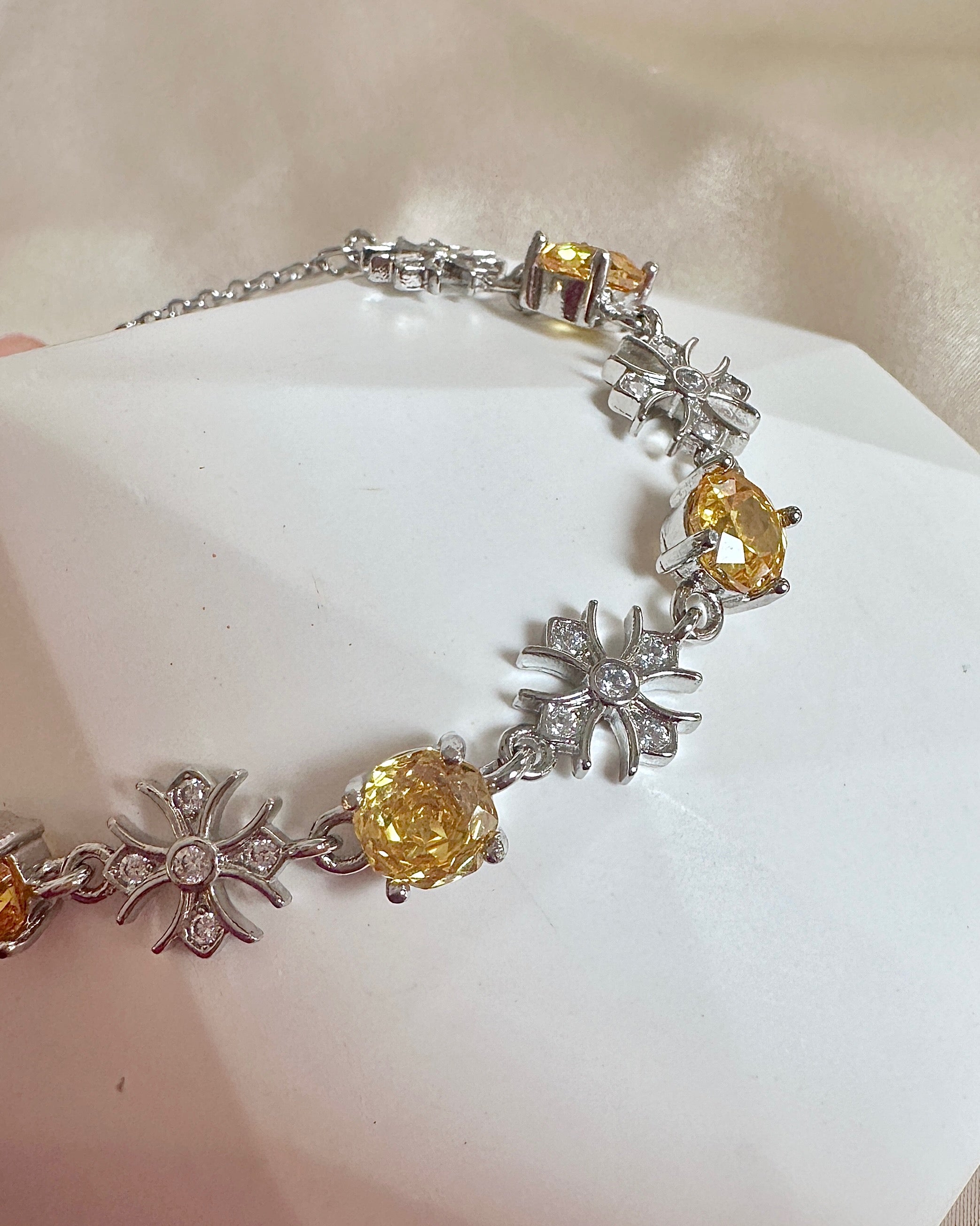 Citrine Iris Cross Bracelet | Gothic Cross Link Bracelet with Yellow Stones