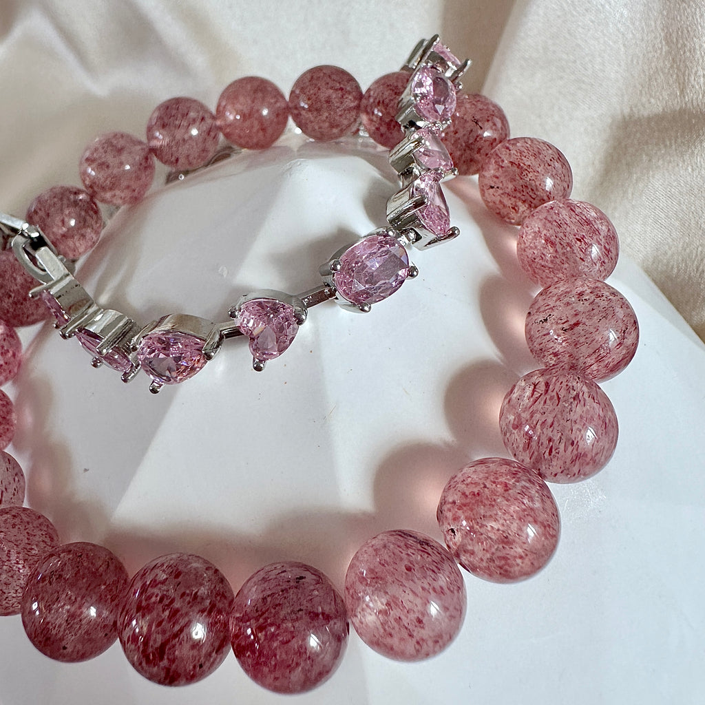 Strawberry Quartz Bracelet 8mm| Natural Stone of Love Crystal Bracelet