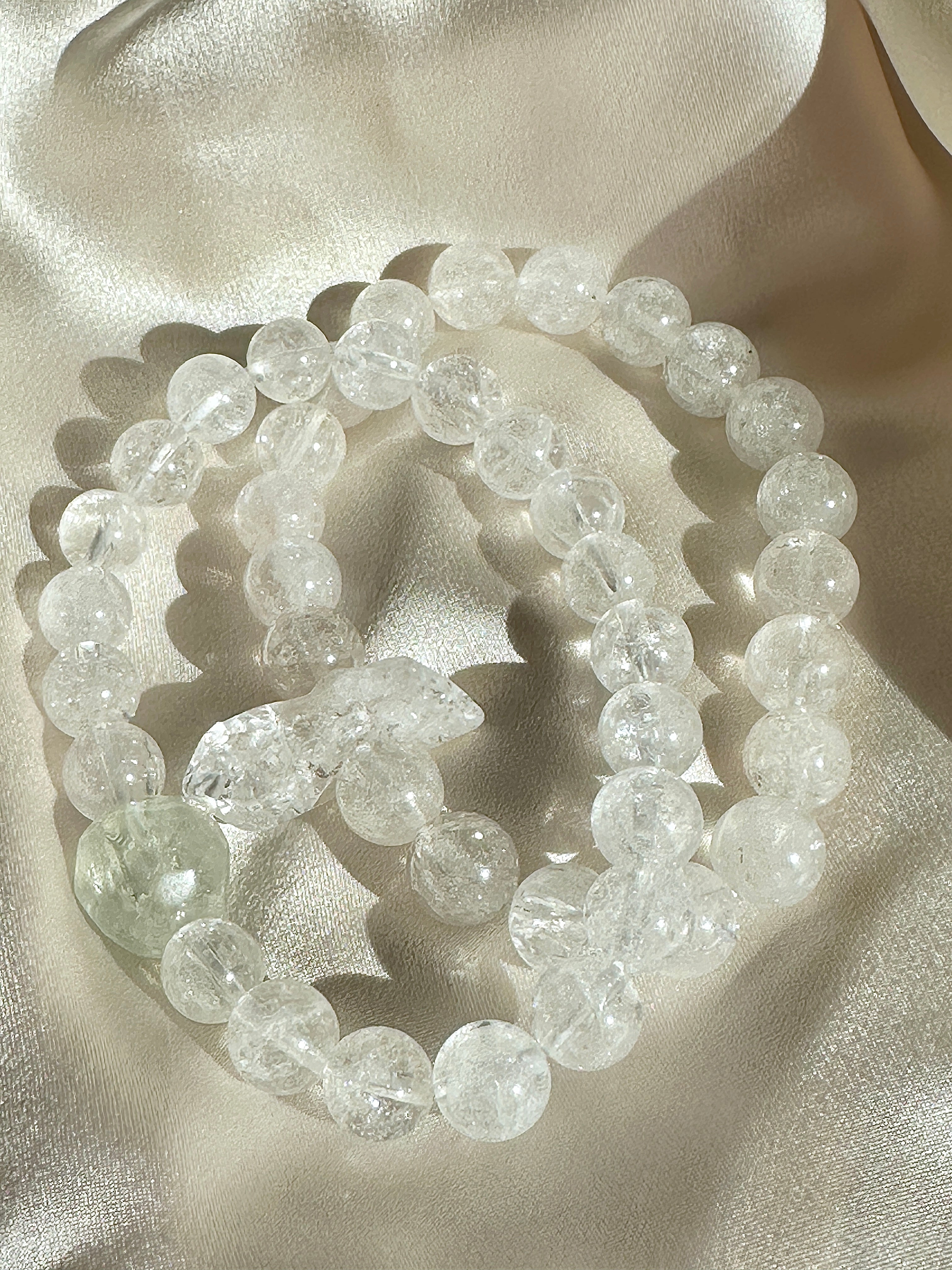Clear Quartz Bracelet — 10mm with Raw Point & Green Stone Accent