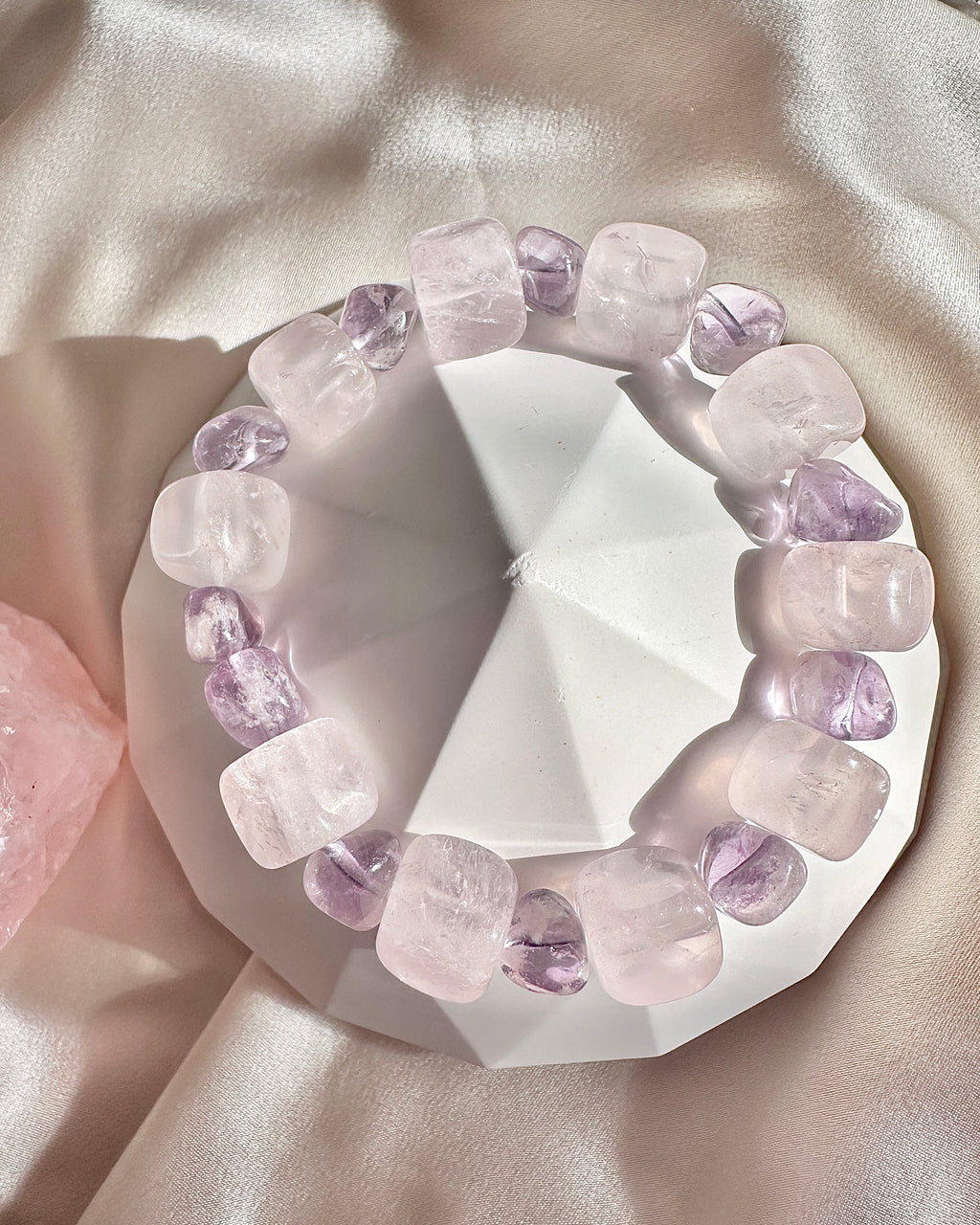 Rose de France Amethyst & Rose Quartz Bracelet — Soothes Overthinking, Sweet Dreams