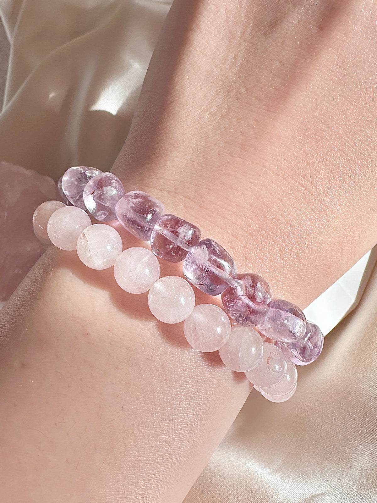 Rose de France Amethyst & Rose Quartz Bracelet — Soothes Overthinking, Sweet Dreams