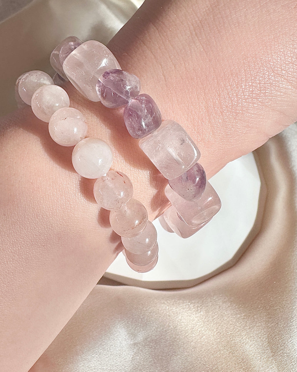 Rose de France Amethyst & Rose Quartz Bracelet — Soothes Overthinking, Sweet Dreams