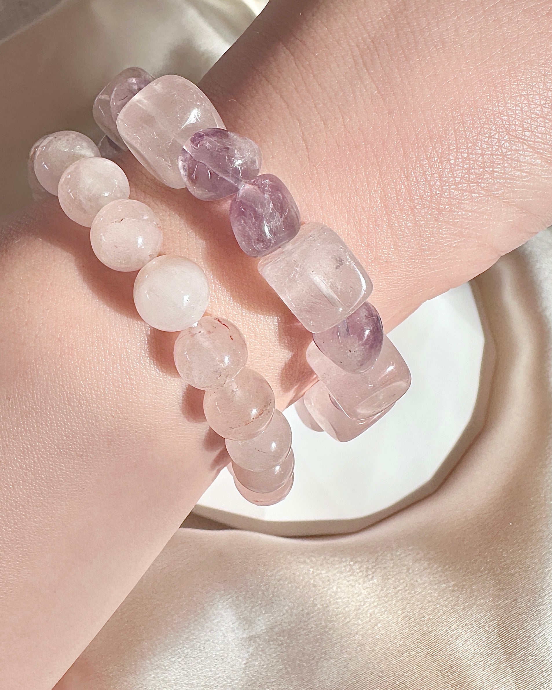 Rose de France Amethyst & Rose Quartz Bracelet — Soothes Overthinking, Sweet Dreams
