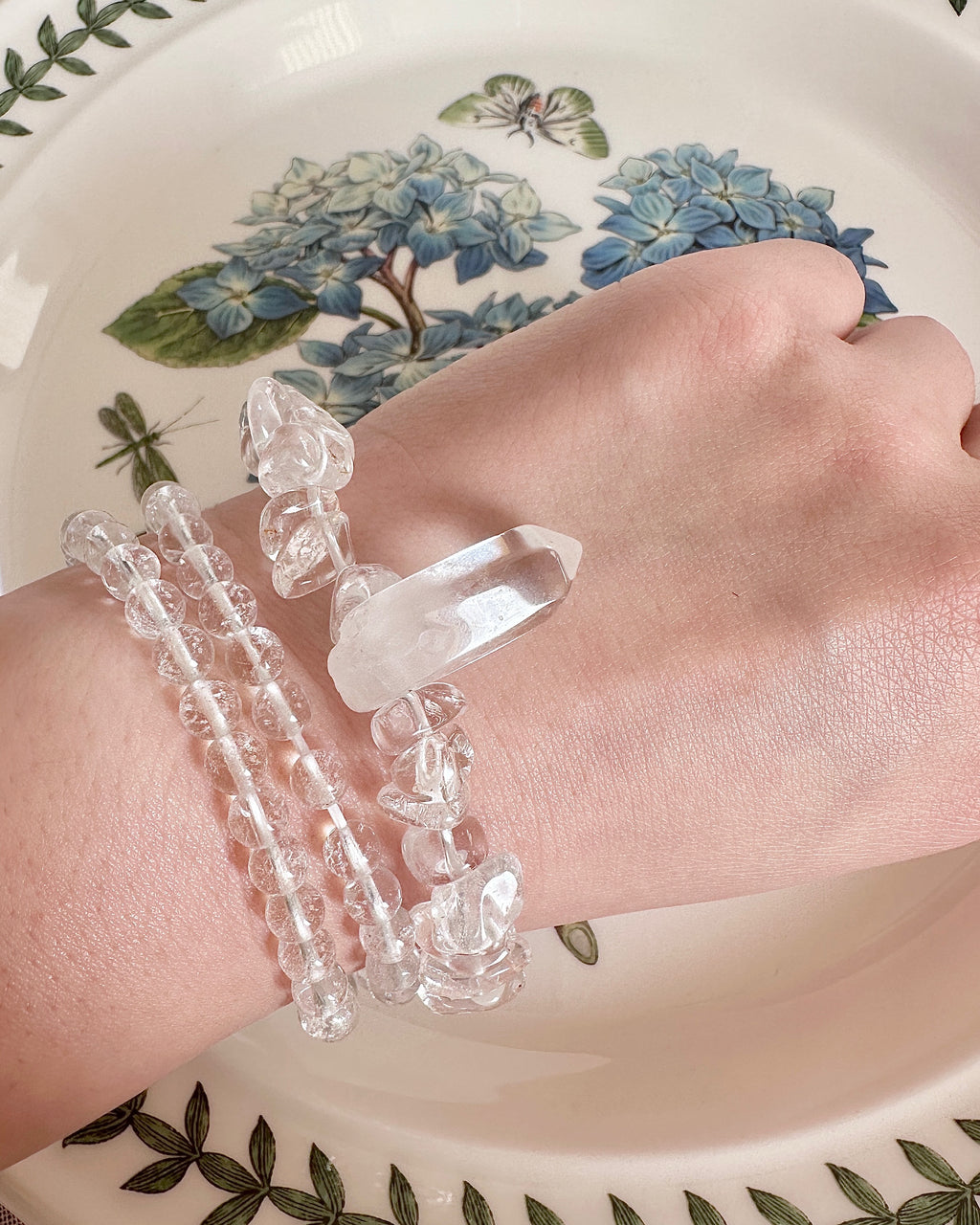 Clear Quartz Bracelet — Mixed-Size Design with Point Charm
