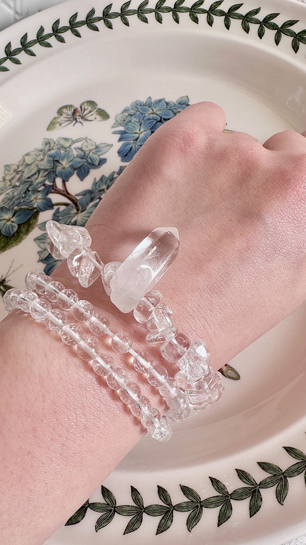 Clear Quartz Bracelet — Mixed-Size Design with Point Charm