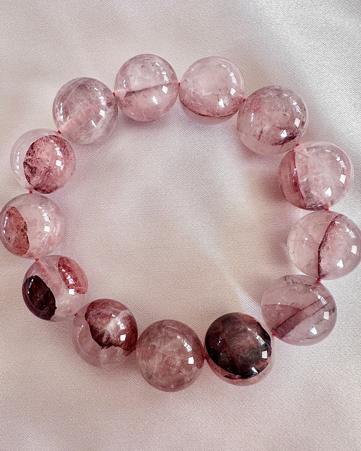 Pink Phantom Quartz Bracelet — 18mm Heart Chakra Healing & Positive Attitude