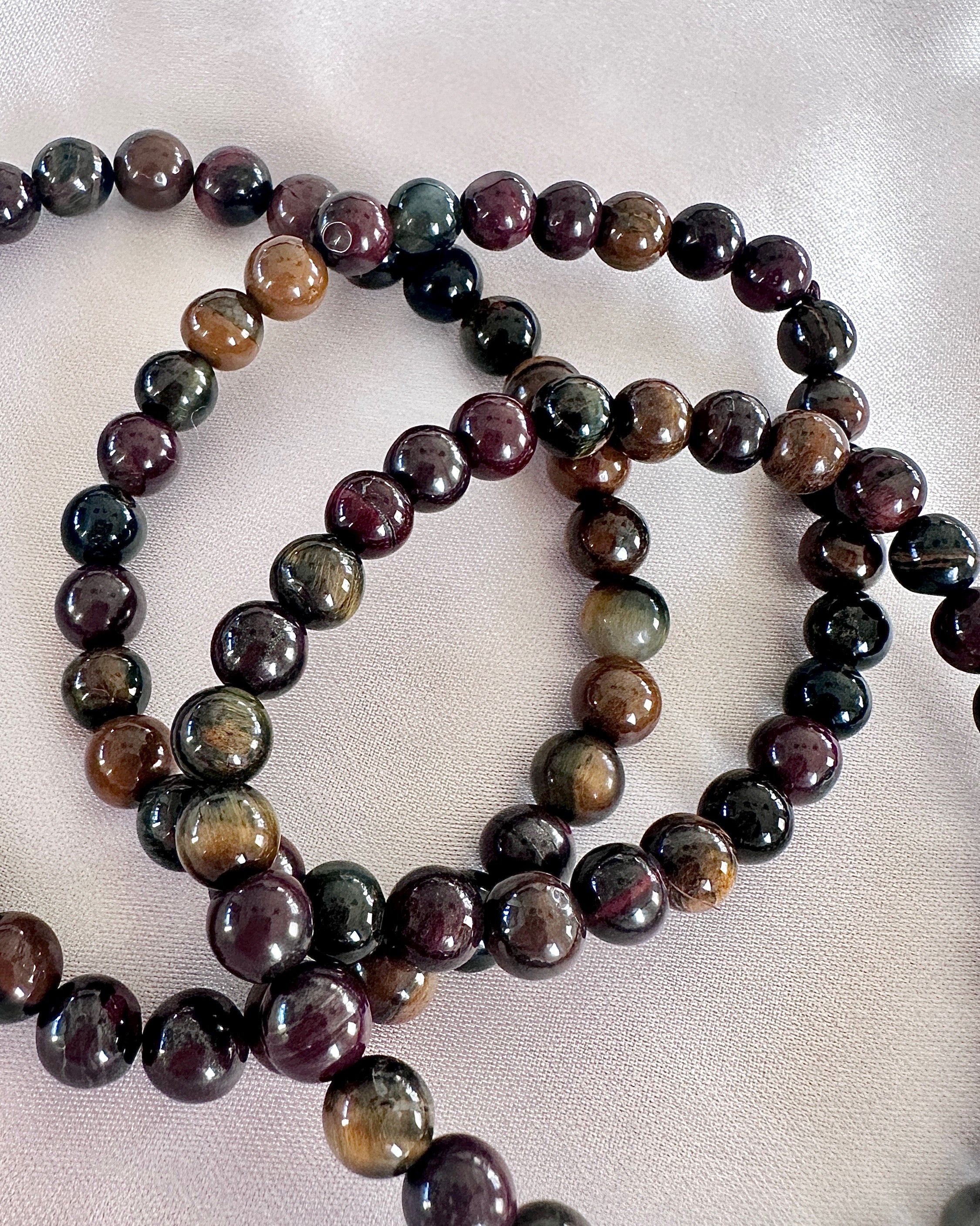 Triple Protection Tiger's Eye Bracelet — 5mm Gold, Blue & Red Blend