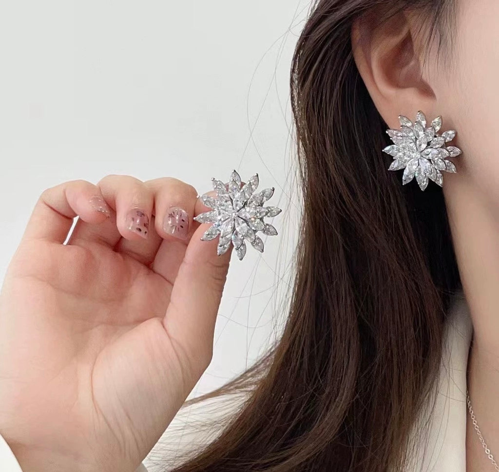 Marquise Crystal Bloom Statement Earrings, S925 Sterling Silver post