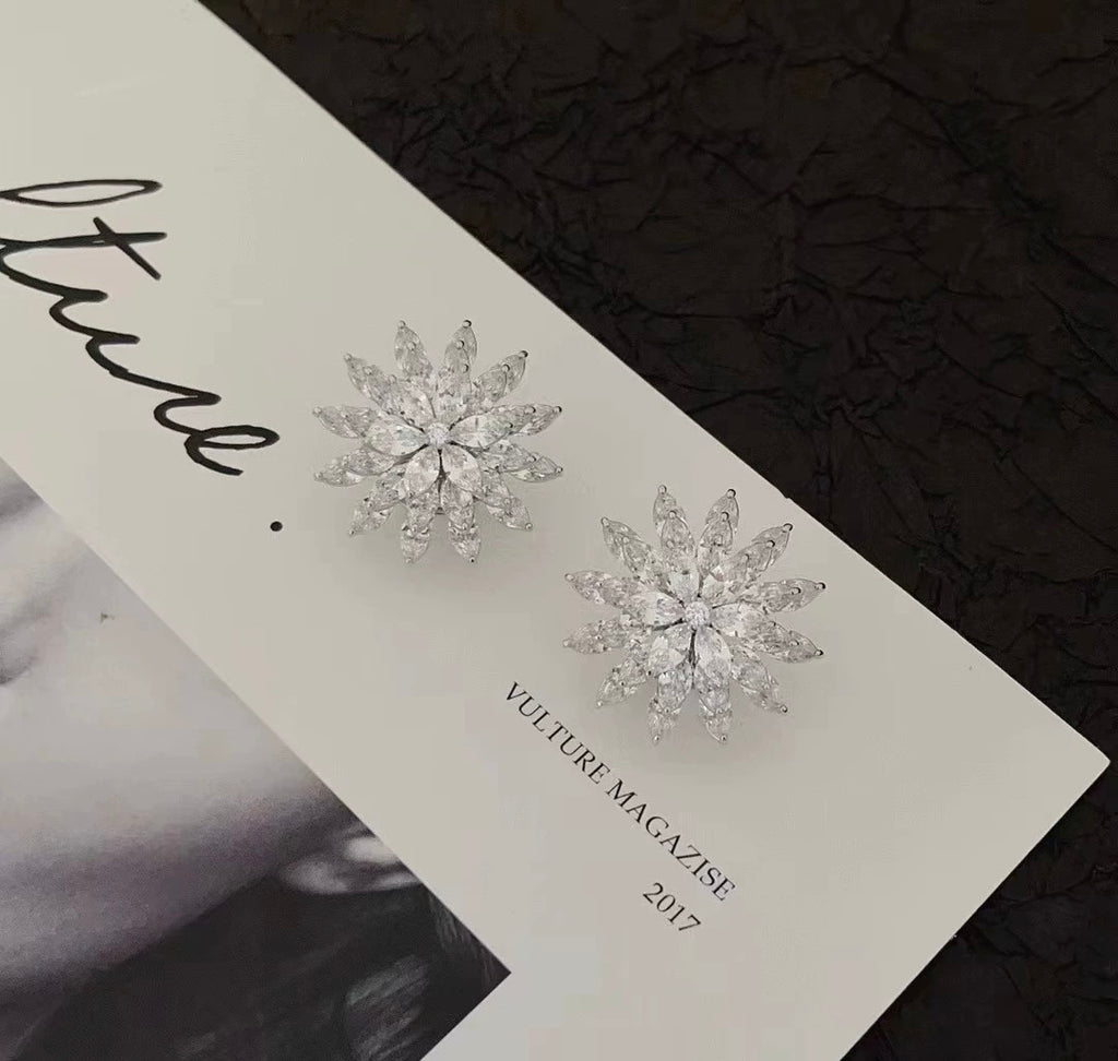 Marquise Crystal Bloom Statement Earrings, S925 Sterling Silver post
