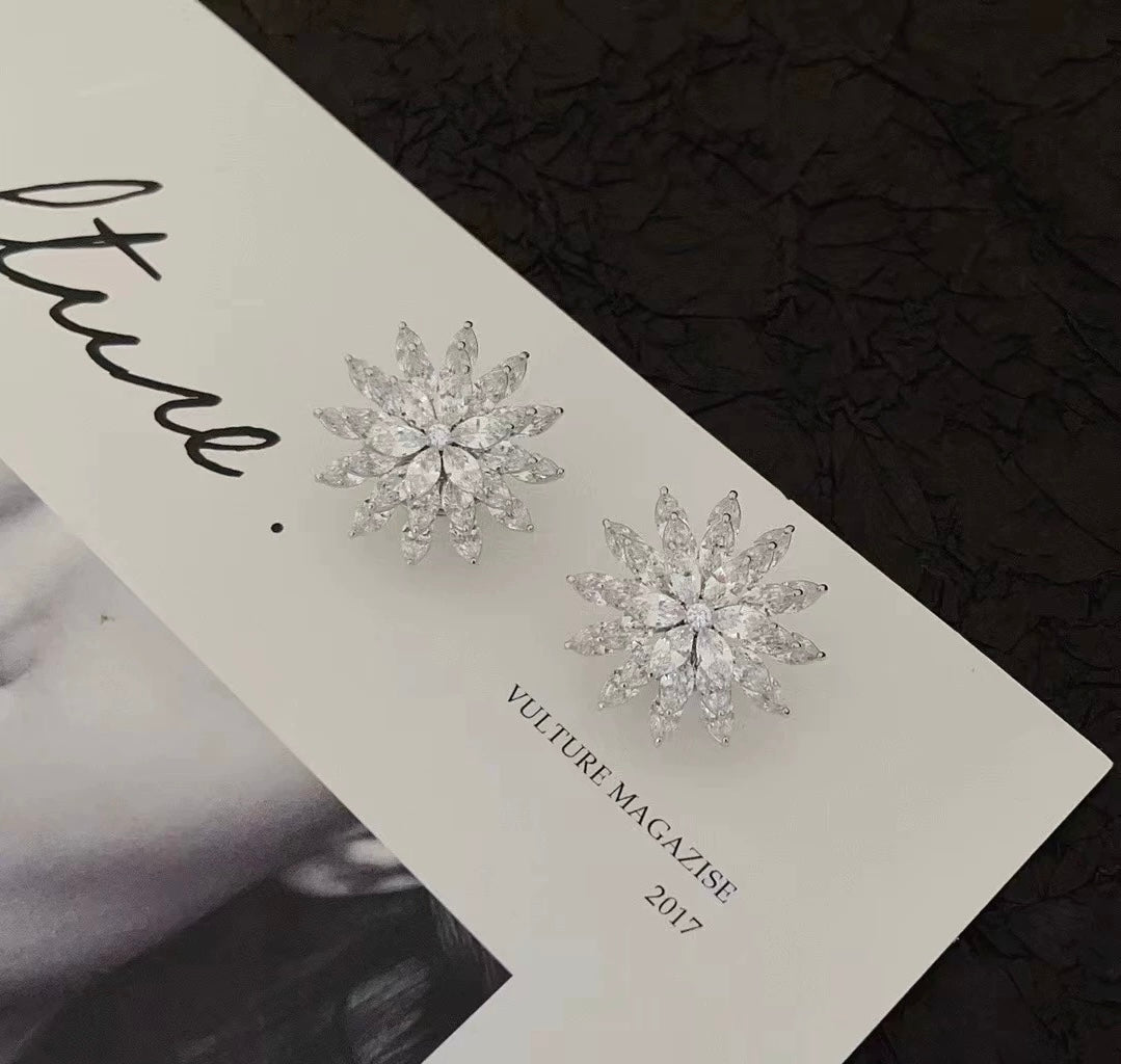 Marquise Crystal Bloom Statement Earrings, S925 Sterling Silver post