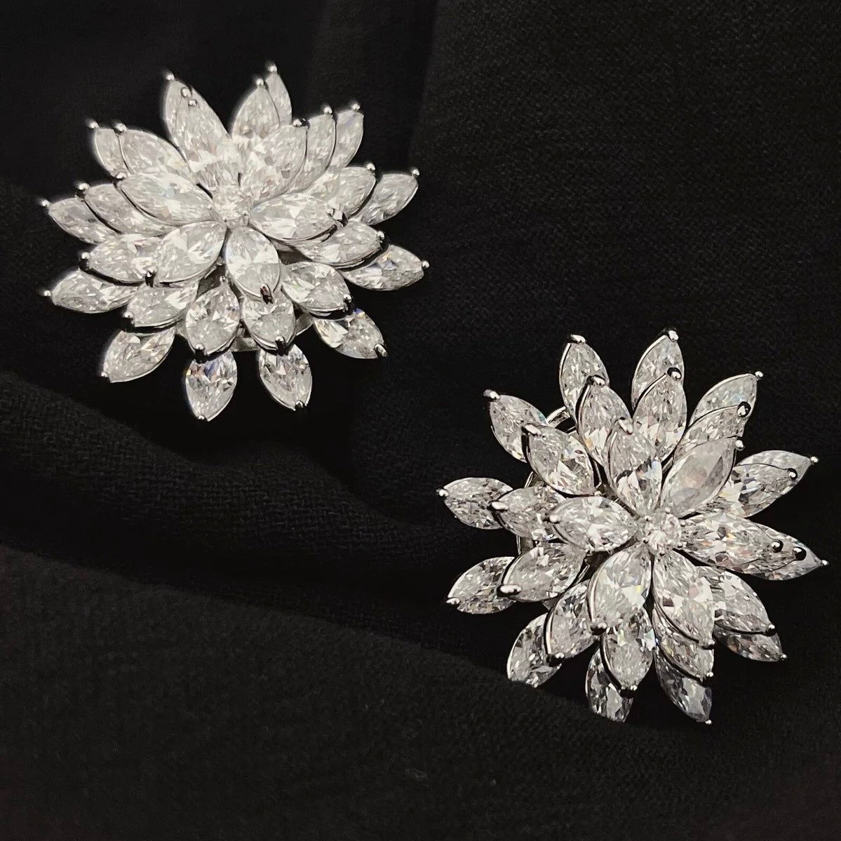 Marquise Crystal Bloom Statement Earrings, S925 Sterling Silver post