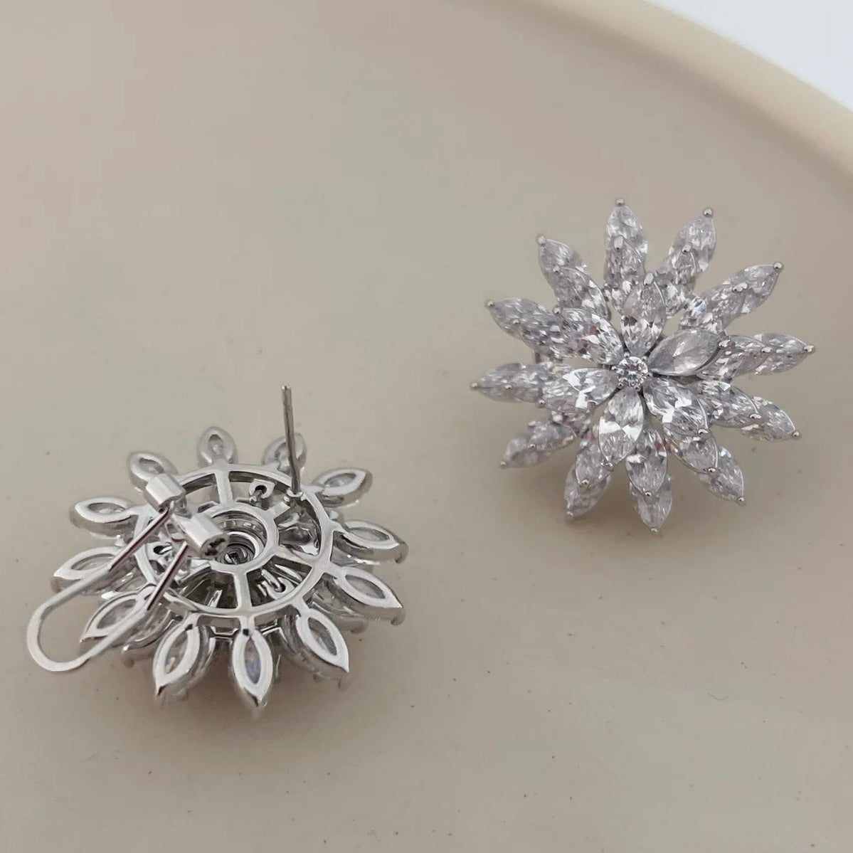 Marquise Crystal Bloom Statement Earrings, S925 Sterling Silver post