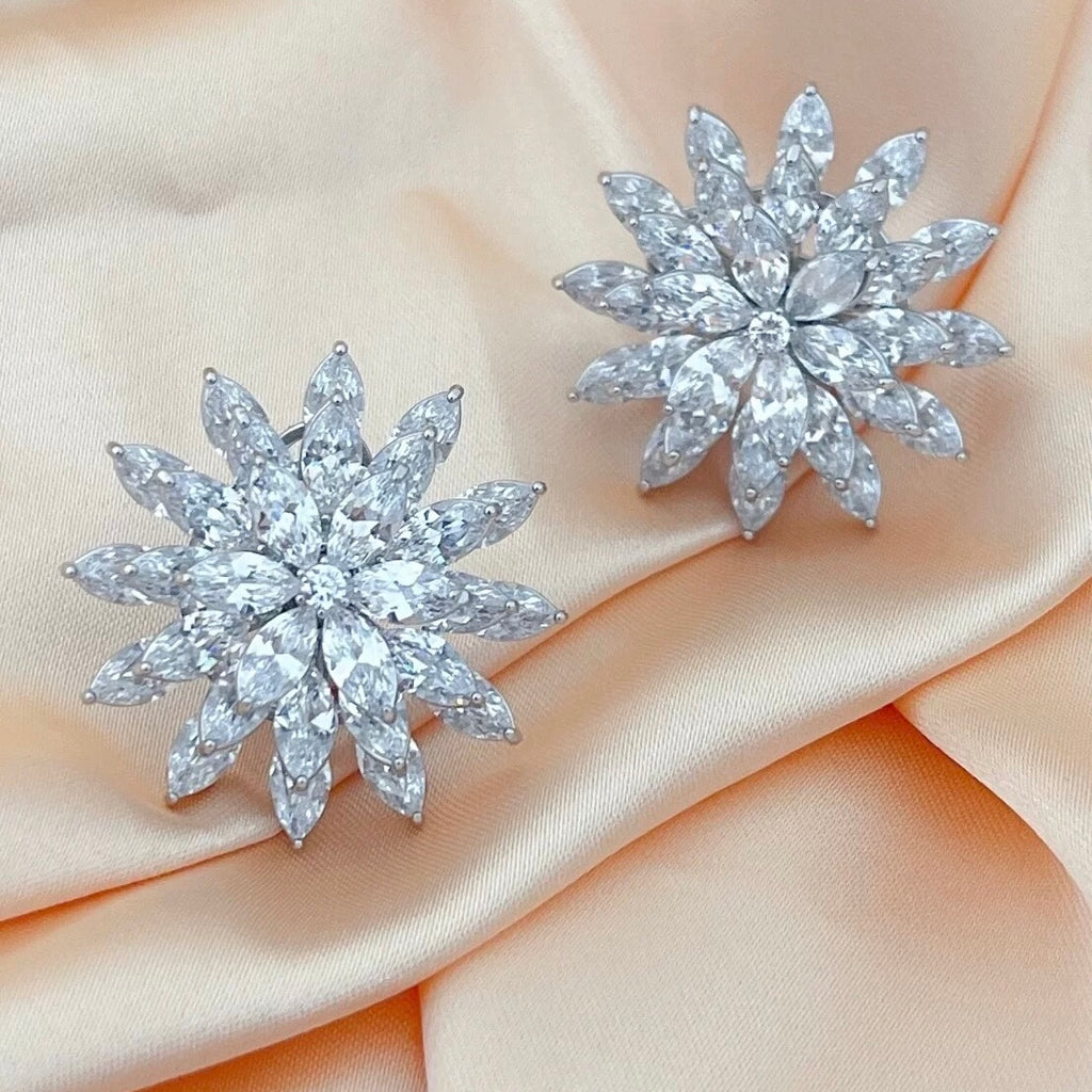 Marquise Crystal Bloom Statement Earrings, S925 Sterling Silver post