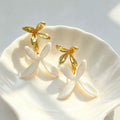 Gold White Enamel Flower Drop Earrings Sculptural Floral Statement Clean Girl