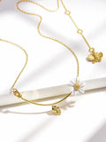 Kate Spade New York Daisy Flower Bar Necklace Gold Tone White Enamel Bee Charm