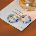 Blue Crystal Pave Hoop Earrings Silver Tone Turquoise Sapphire Color Chunky Hoops
