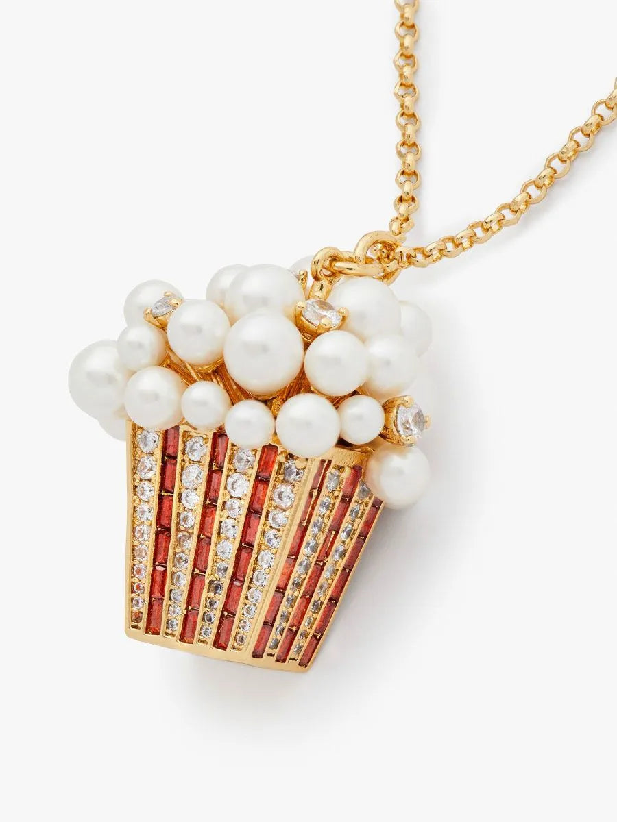 Kate Spade New York Popcorn Pendant Necklace Pearl Crystal Gold Tone Movie Night