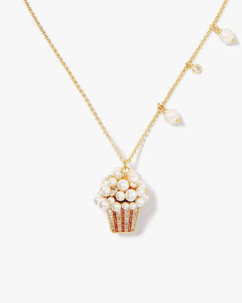 Kate Spade New York Popcorn Pendant Necklace Pearl Crystal Gold Tone Movie Night